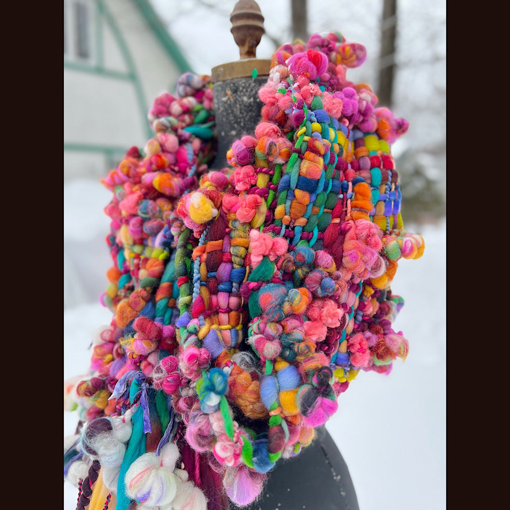 Winter rose Woven art yarn Scarf 104” X 8”