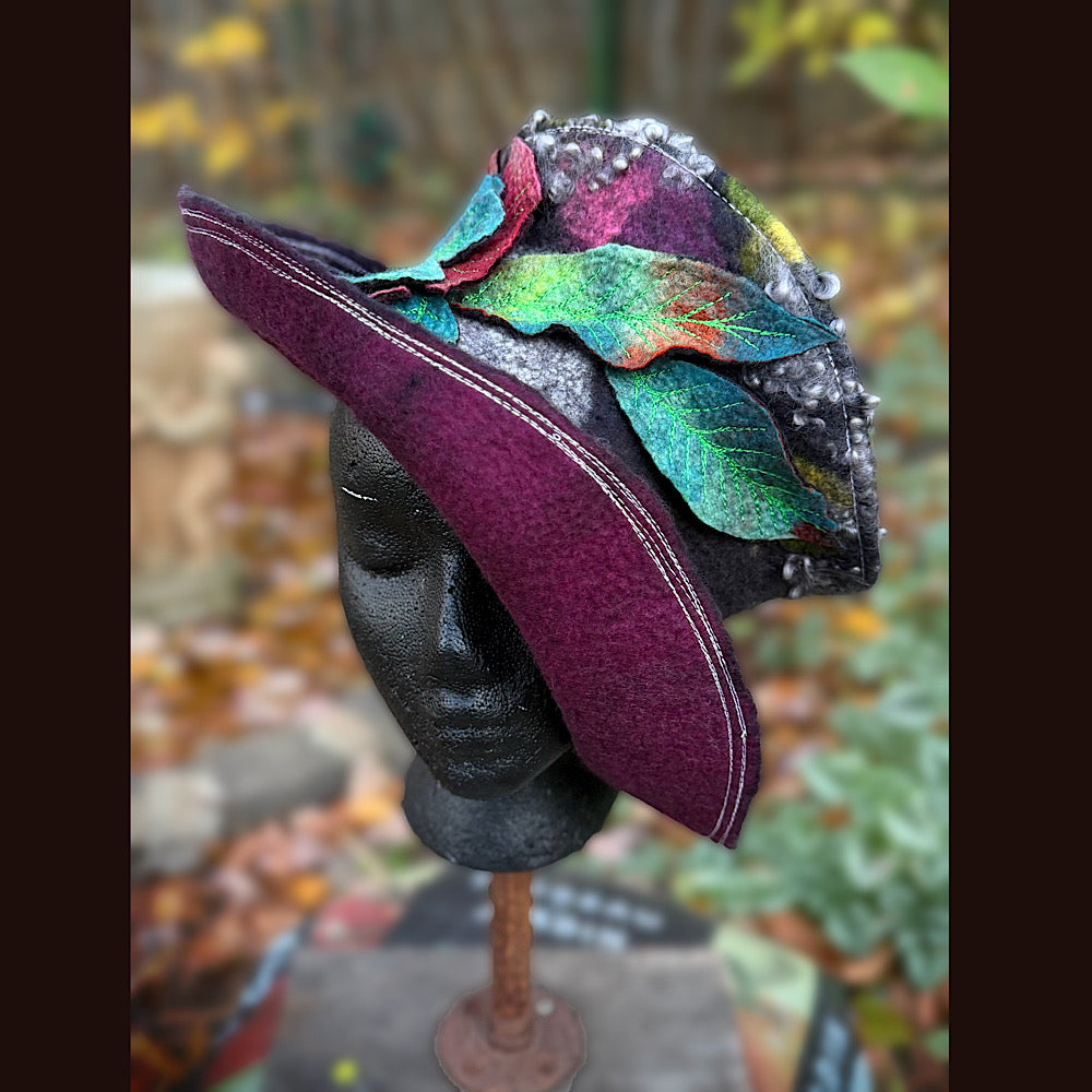 OOAK Handmade wool Felted hat 23.5” medium