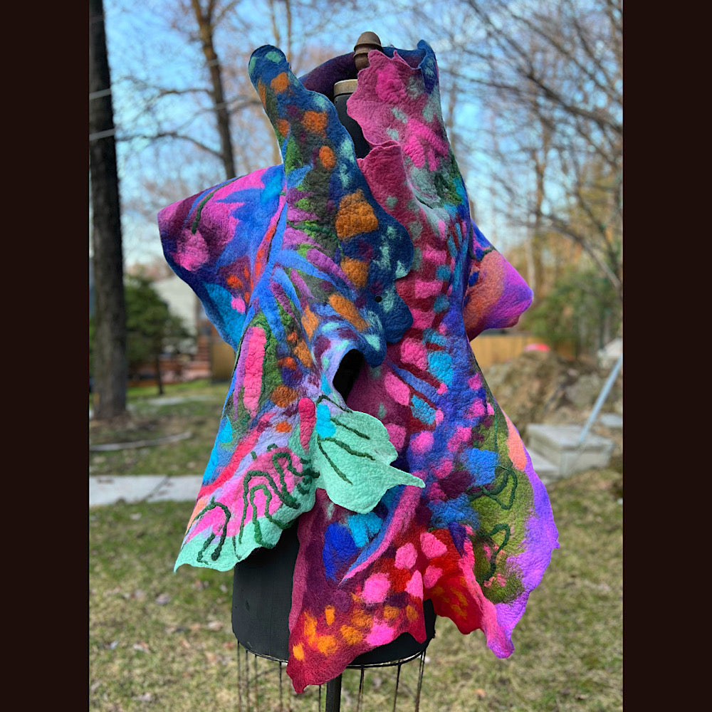 Caterpillar Felted Shawl 76” X 20”