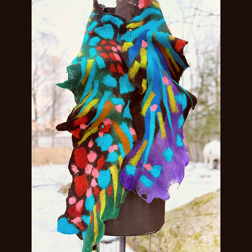 Handmade wool Felted Scarf 78” X 12”