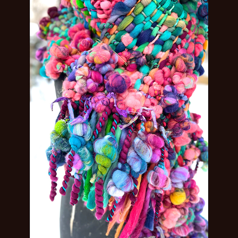 Winter rose Woven art yarn Scarf 102” X 8”