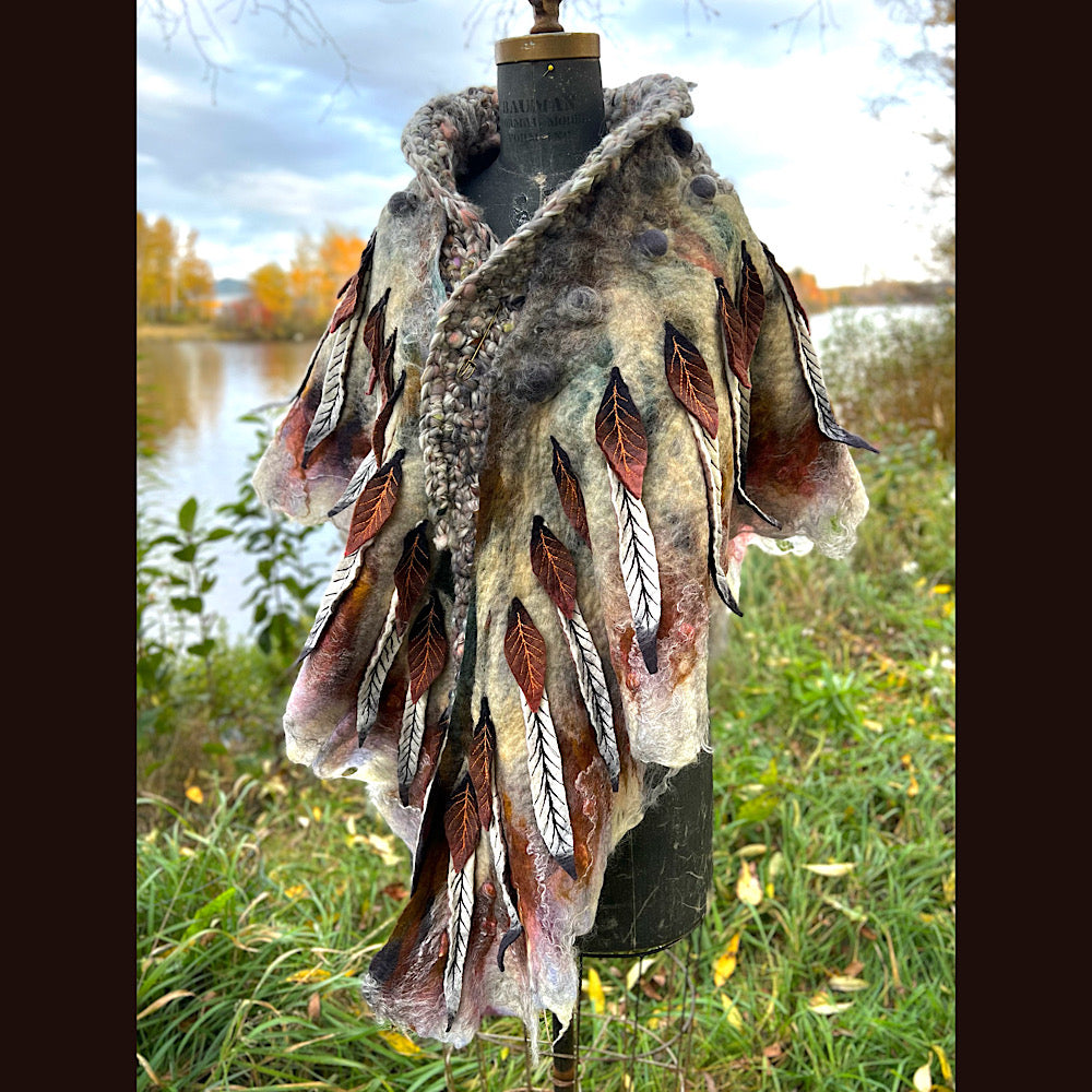 The Owl  felted shawl 80” X 25”