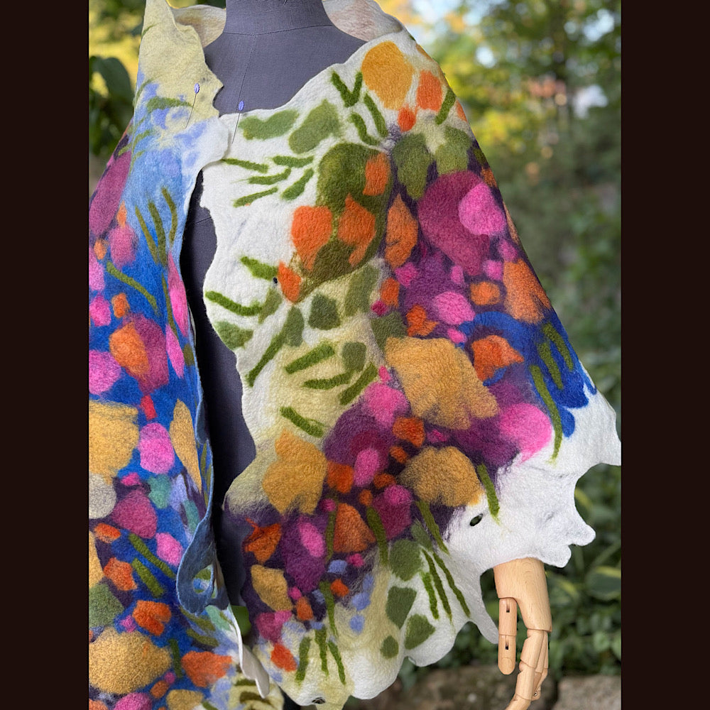 OOAK Handmade wool Felted Scarf 88” X 22” Original art work