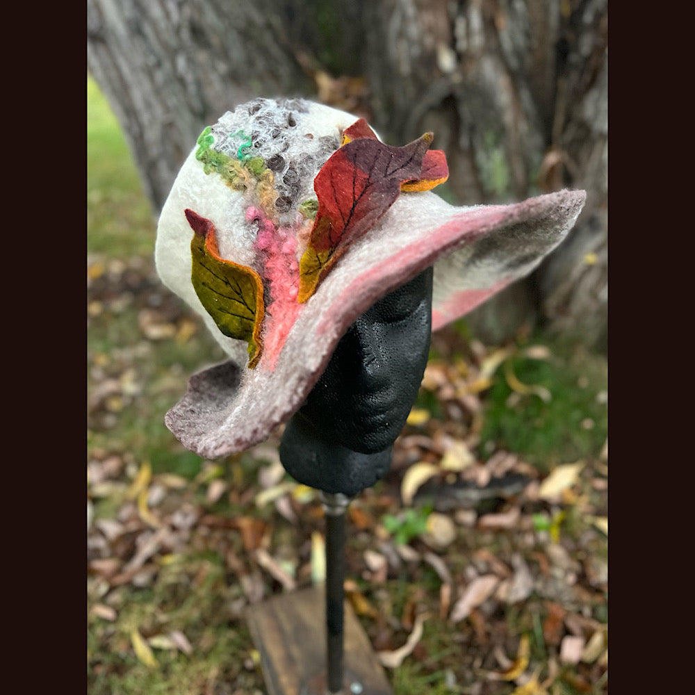 Felted top hat with leaves 23” medium