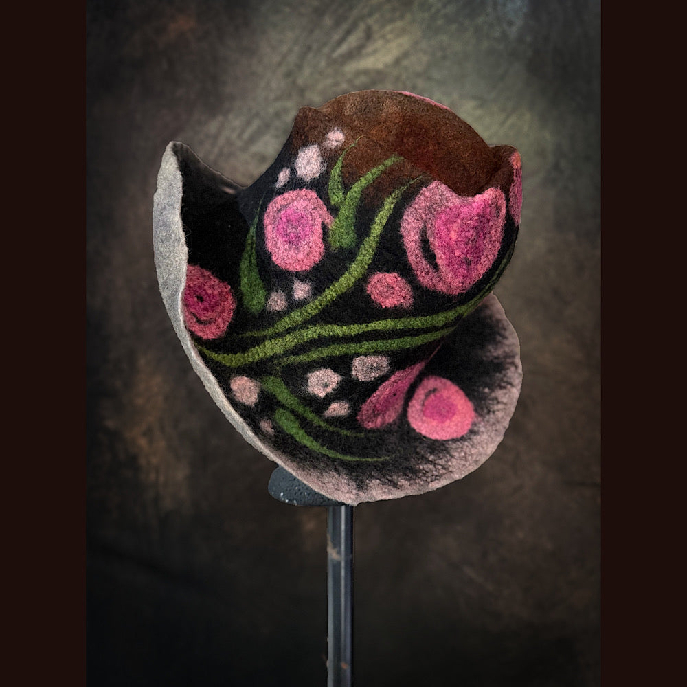 OOAK Handmade wool Felted hat 23.5” medium