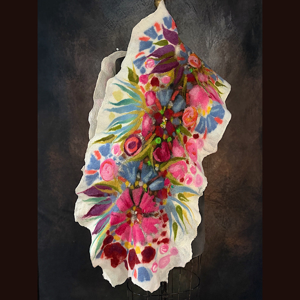 OOAK Handmade wool Felted Scarf 80” X 17” Original art work