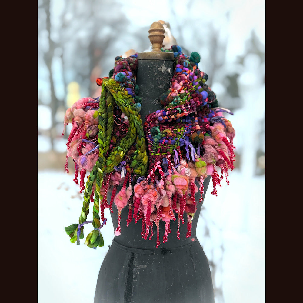 Handmade wool Woven Scarf shawlette 53” X 28”