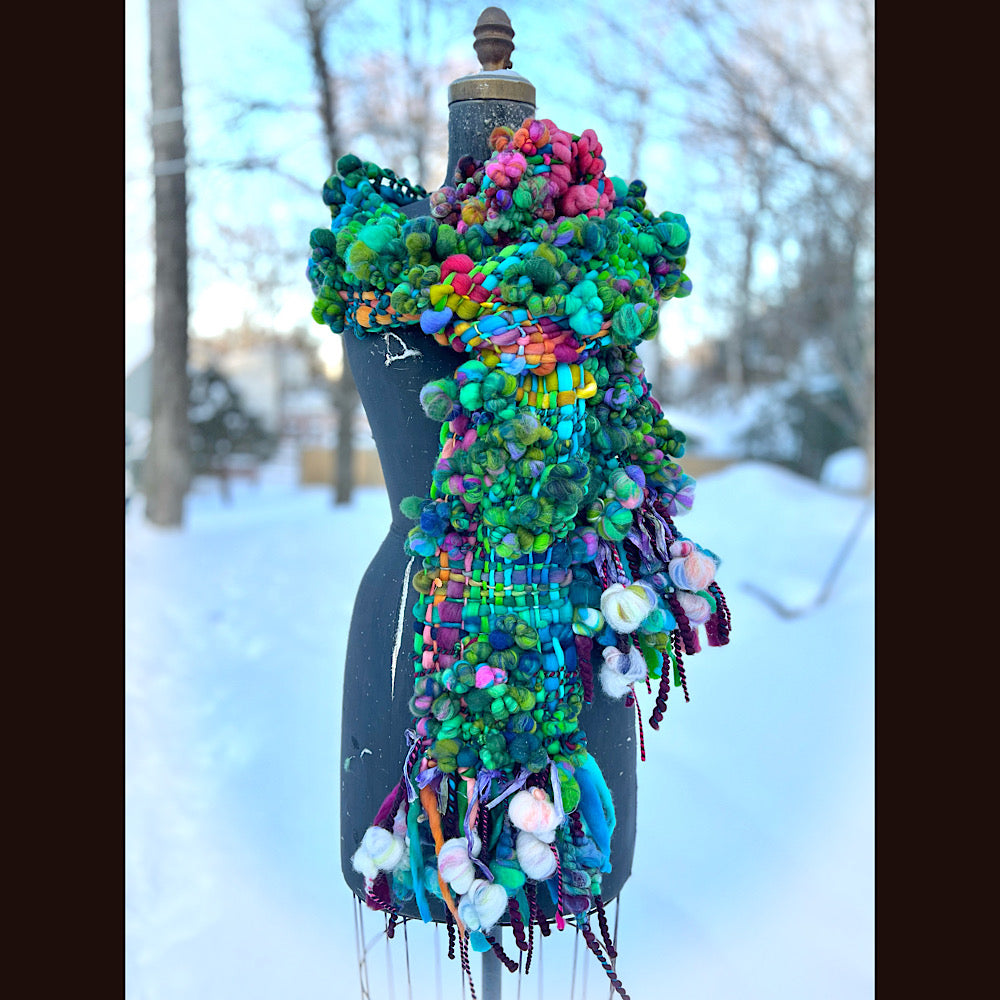 Winter bouquet Woven art yarn Scarf 98” X 7.5”