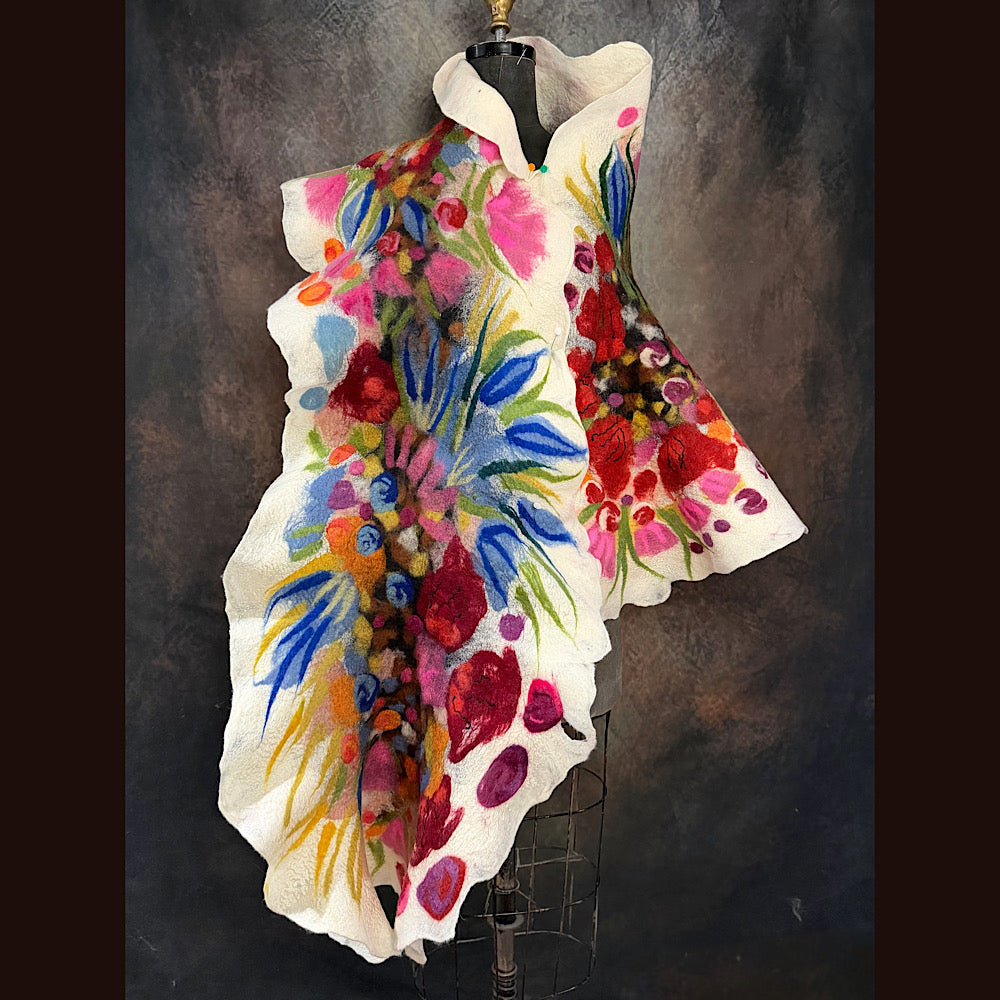 OOAK Handmade wool Felted Scarf 84” X 20” Original art work