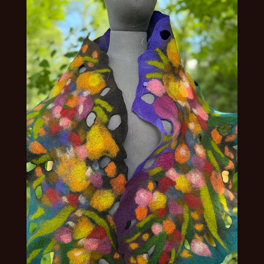 OOAK Handmade wool Felted Scarf 72” X 13” Original art work