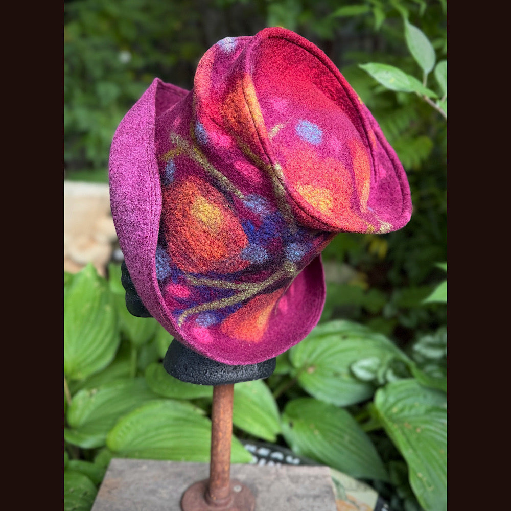 OOAK Handmade wool Felted hat 23.5” medium