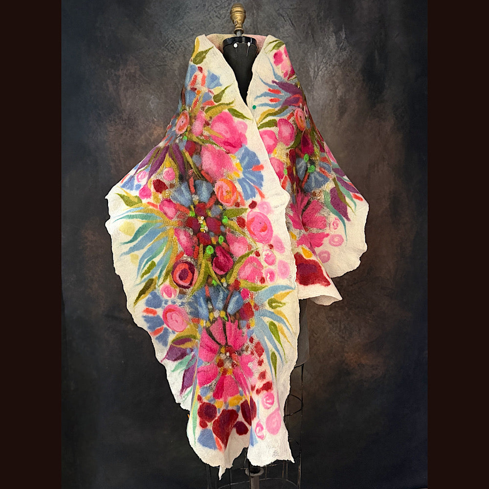 OOAK Handmade wool Felted Scarf 80” X 17” Original art work