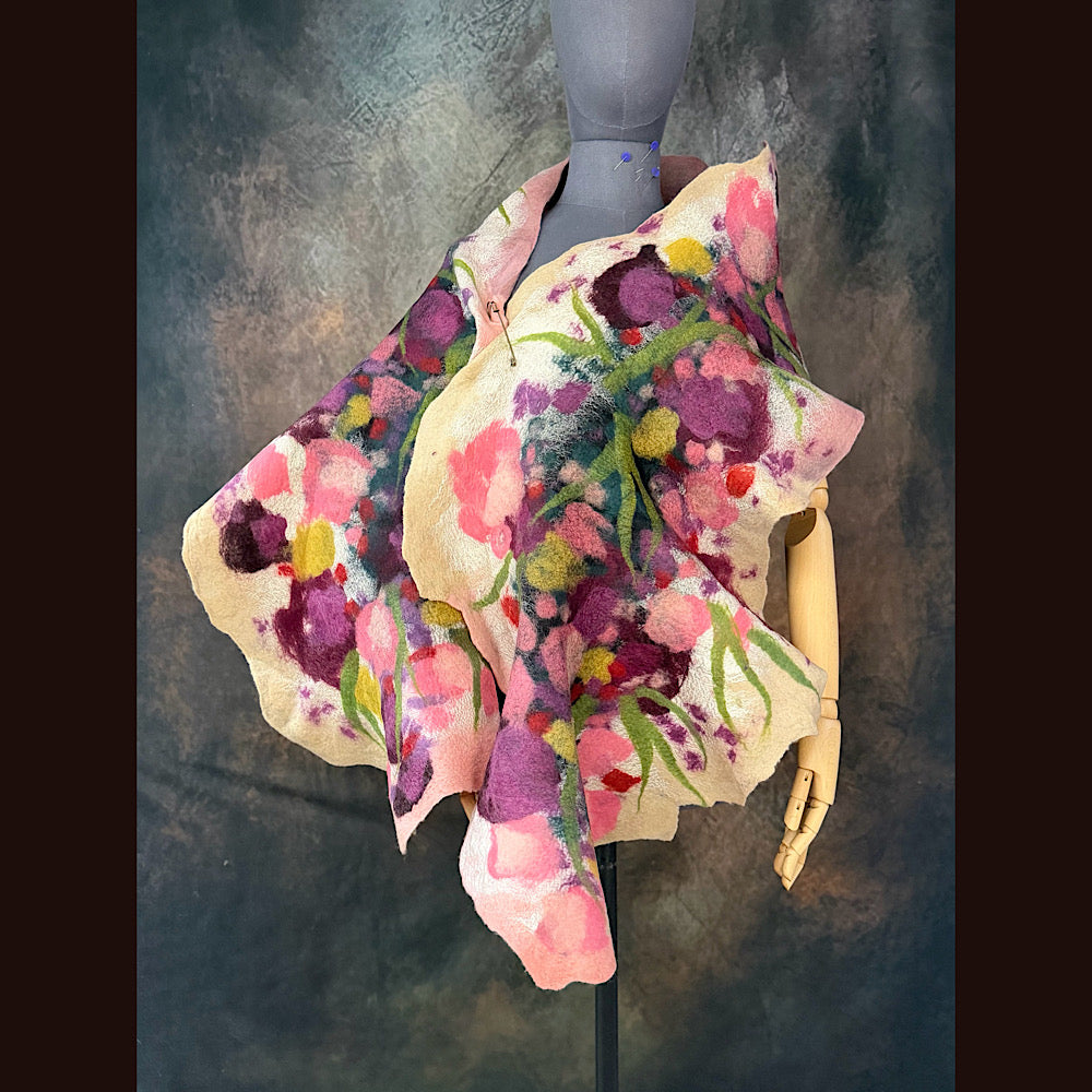 OOAK Handmade wool Felted Scarf 80” X 17” Original art work