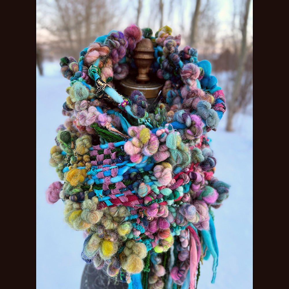 Woven scarf made of hand spun yarn 84” X 10”