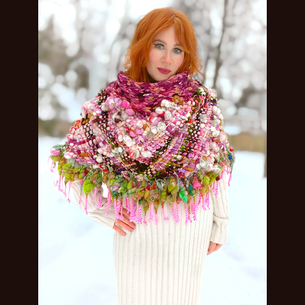 Handmade wool Woven Scarf shawlette 26”X  20” larger size