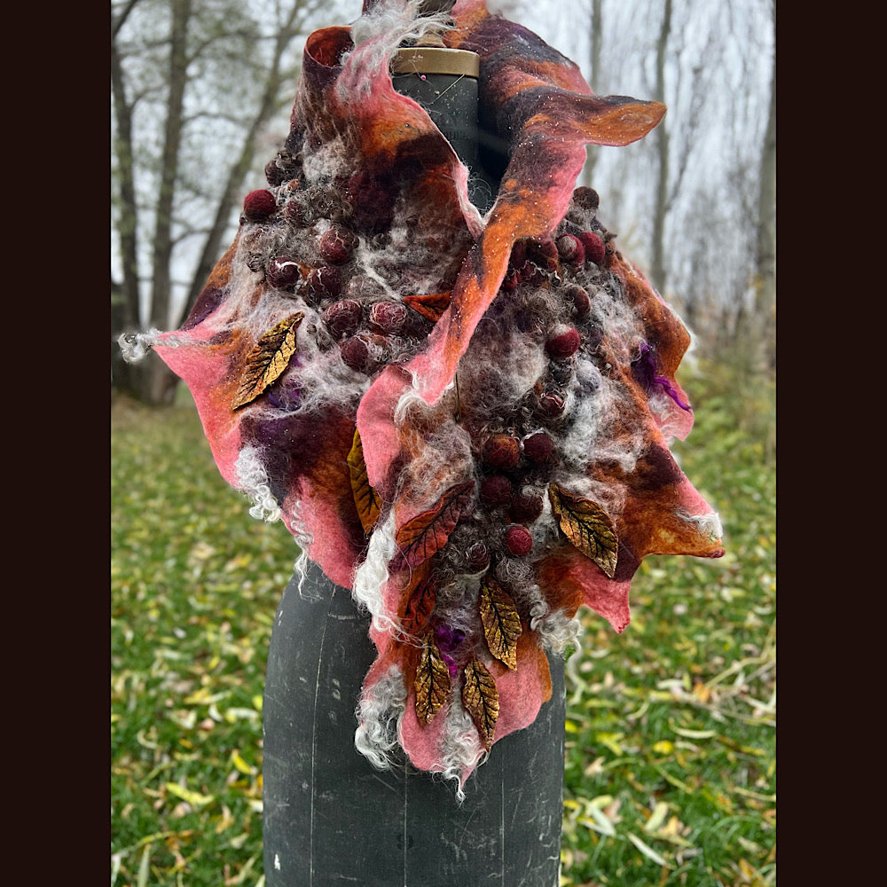 Autumn roses felted scarf 56” X 18