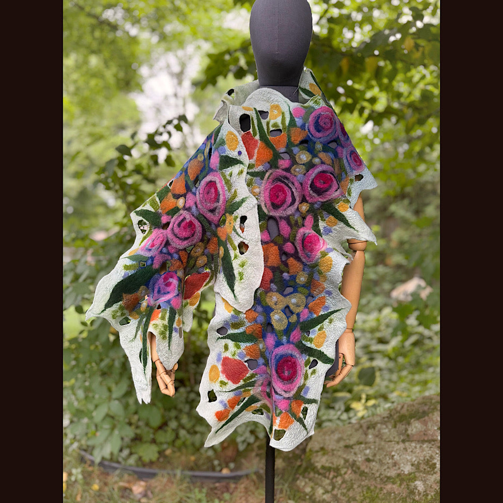 OOAK Handmade wool Felted Scarf 82” X 14” Original art work