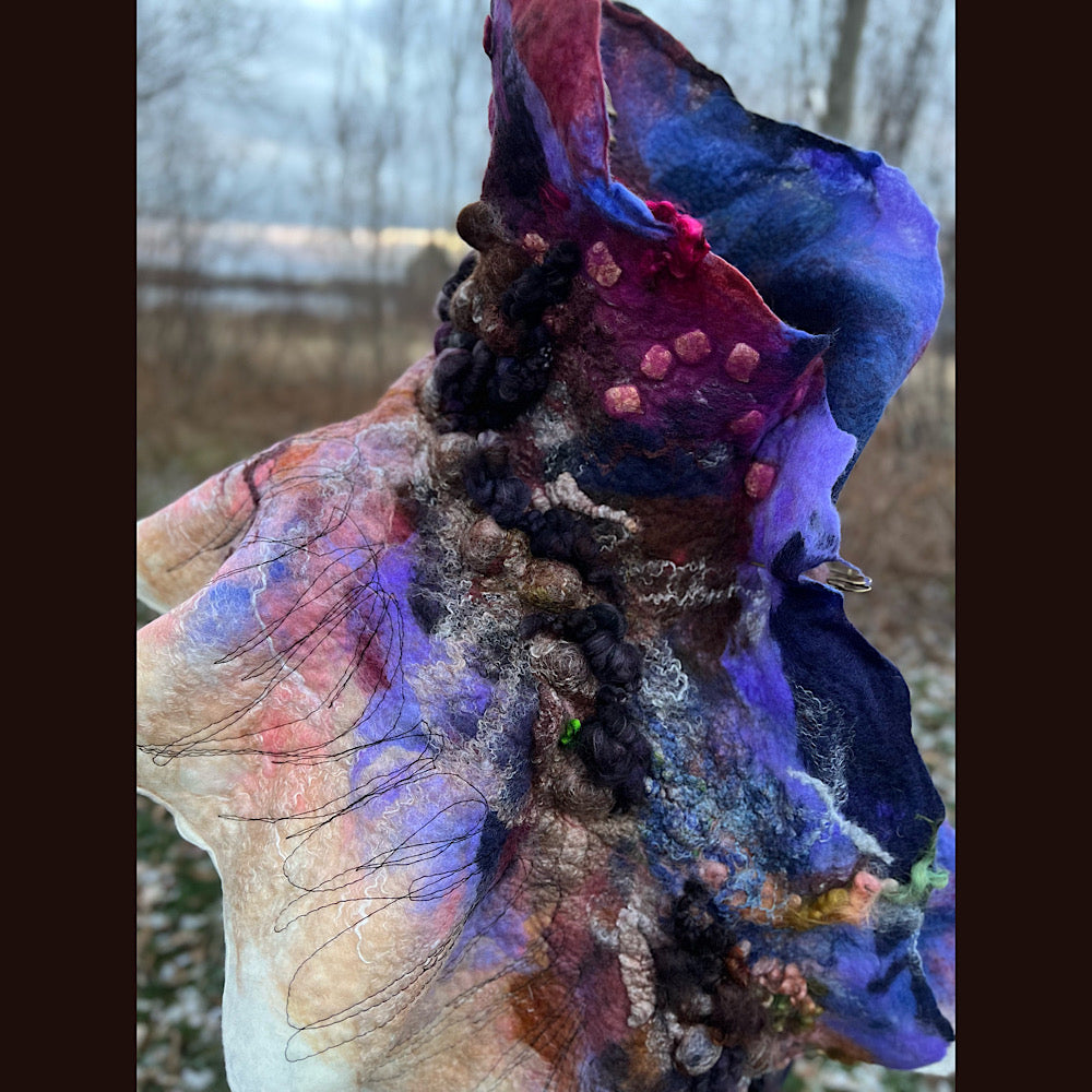 Last rays before dawn felted scarf 69” X 20”