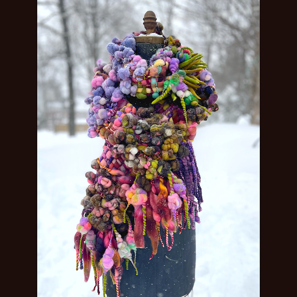 Velvet roses  woven art yarn Scarf 102” X 7 1/2”