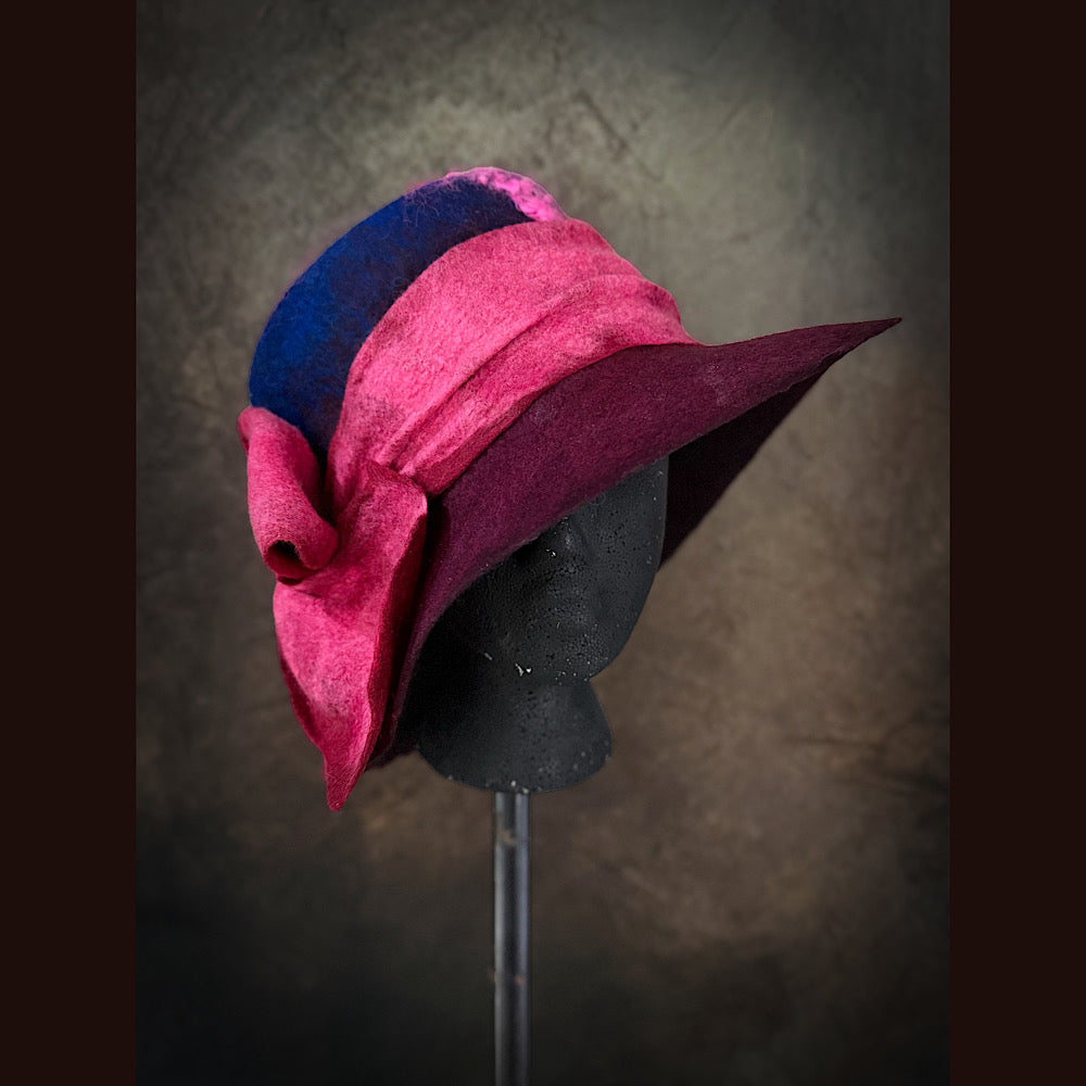 OOAK Handmade wool Felted hat 23.5” medium