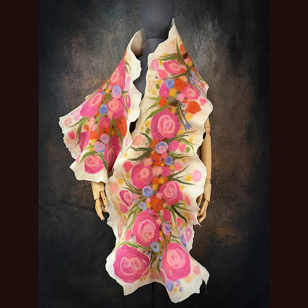 OOAK Handmade wool Felted Scarf 81” X 17” Original art work