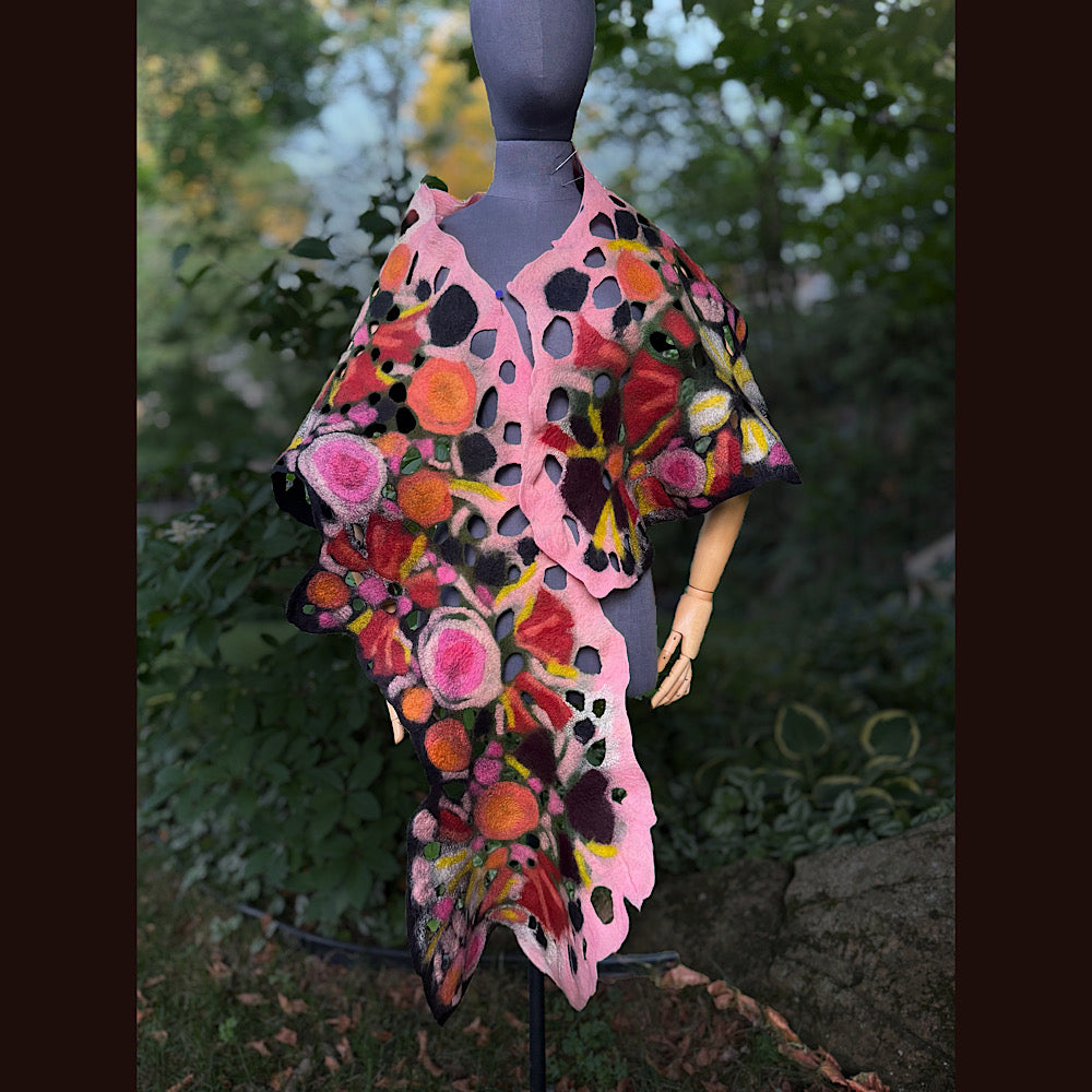 OOAK Handmade wool Felted Scarf 82” X 17” Original art work
