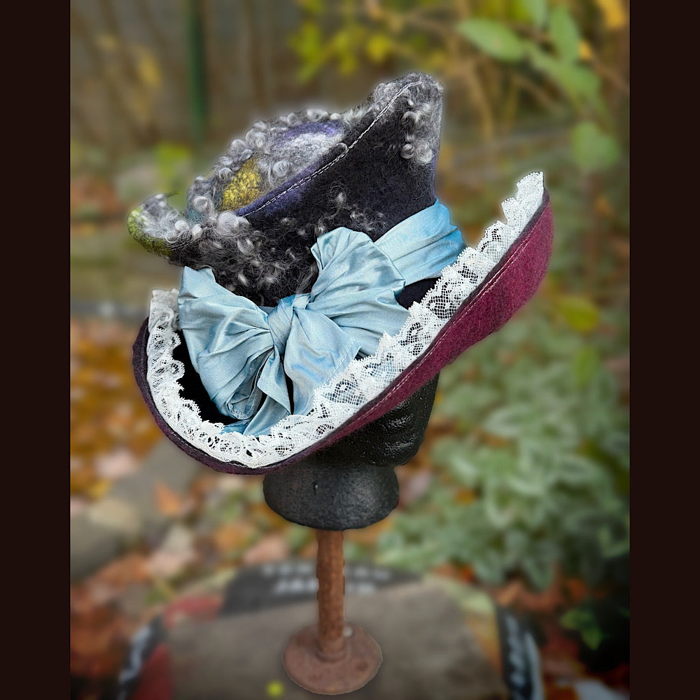 OOAK Handmade wool Felted hat 23.5” medium