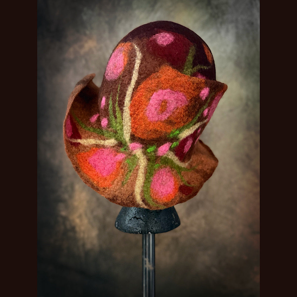 OOAK Handmade wool Felted hat 23.5” medium