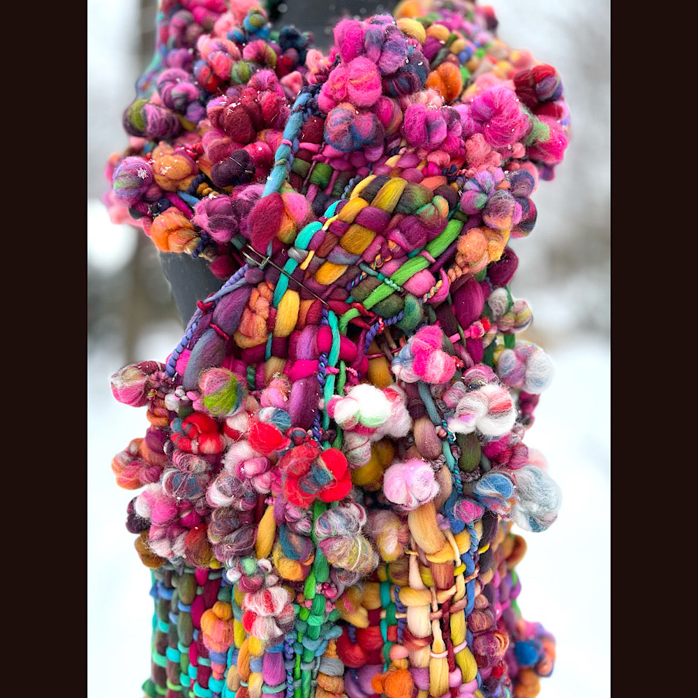 Winter rose Woven art yarn Scarf 104” X 8”