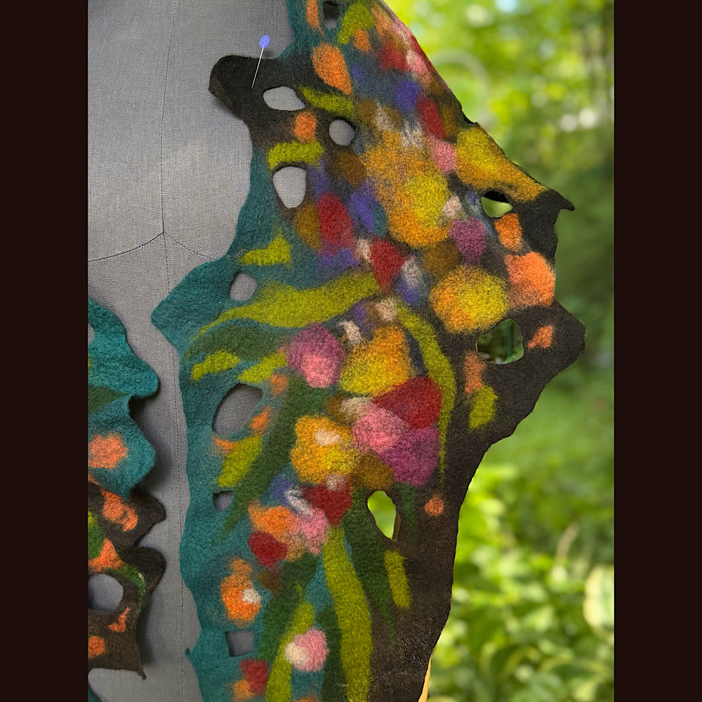 OOAK Handmade wool Felted Scarf 72” X 13” Original art work