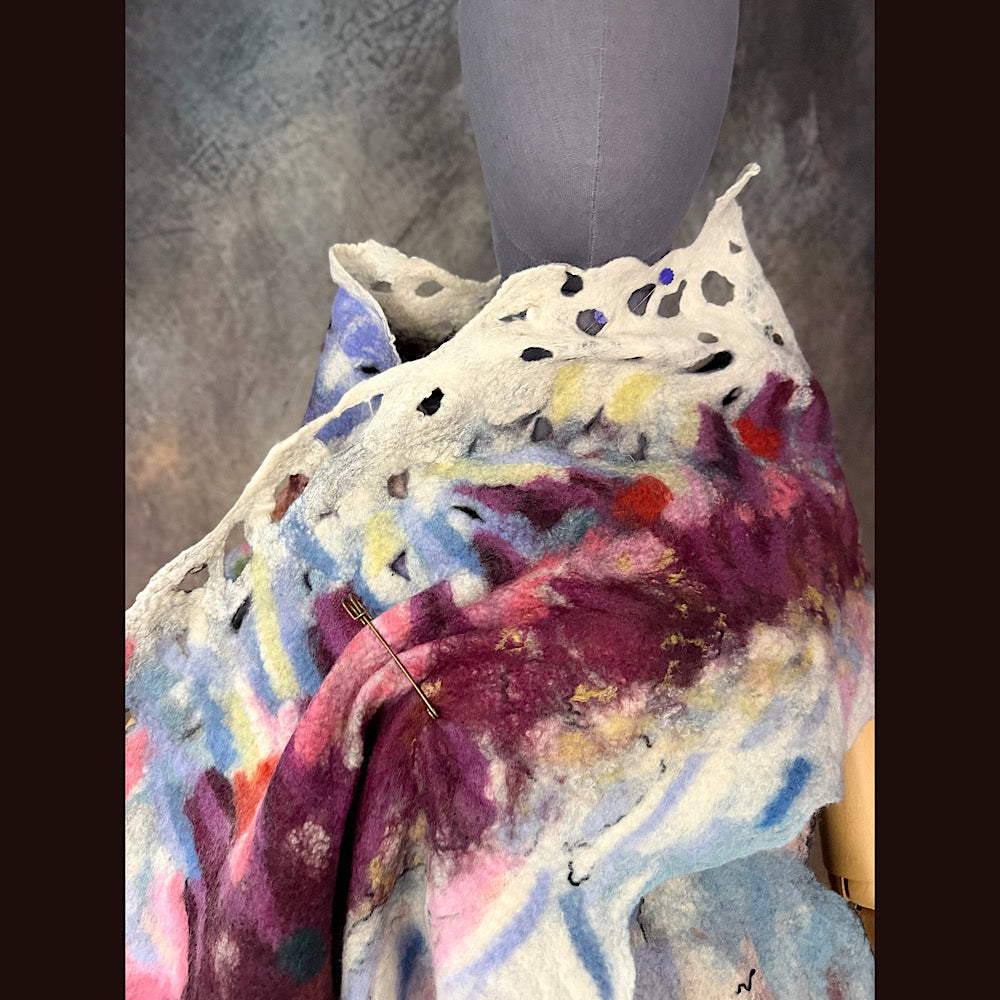 OOAK Handmade wool Felted Scarf 92” X 17”Original art work