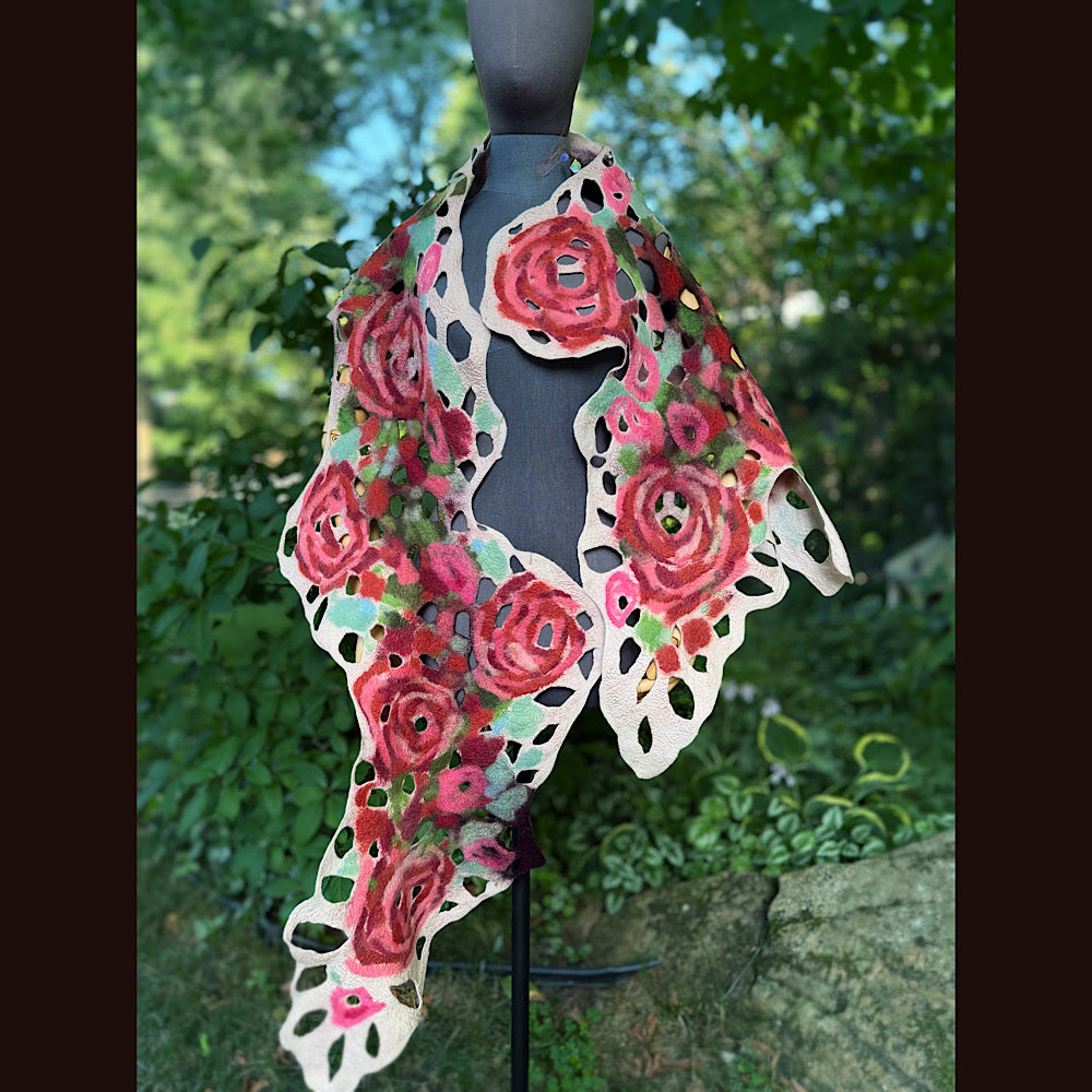 OOAK Handmade wool Felted Scarf 90” X 29” Original art work