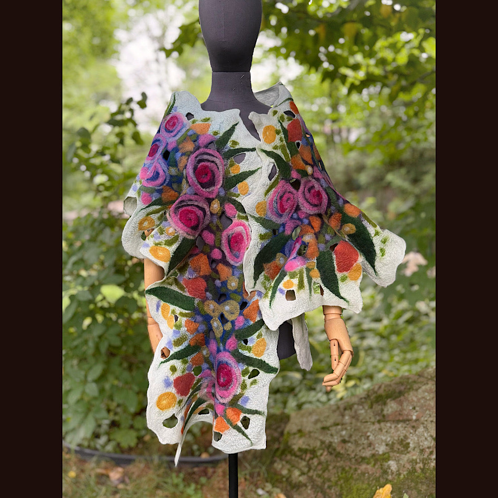 OOAK Handmade wool Felted Scarf 82” X 14” Original art work