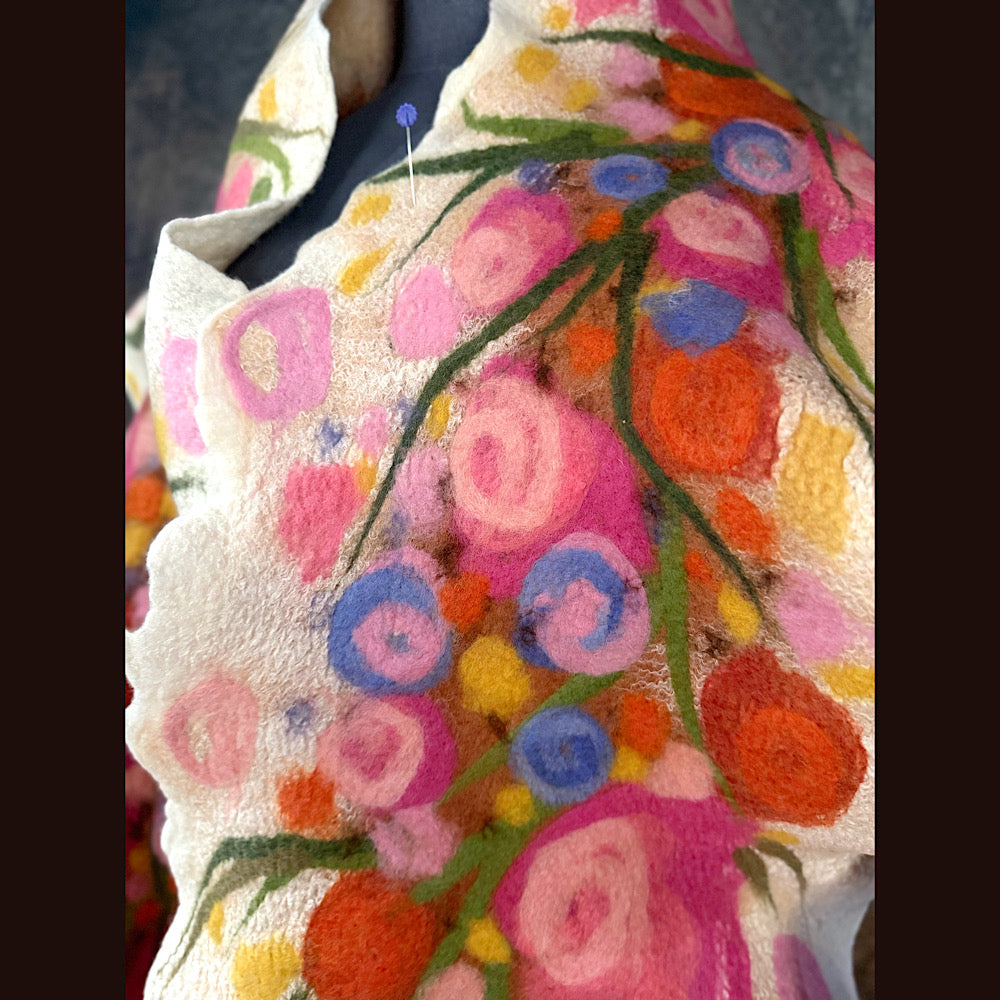 OOAK Handmade wool Felted Scarf 81” X 17” Original art work
