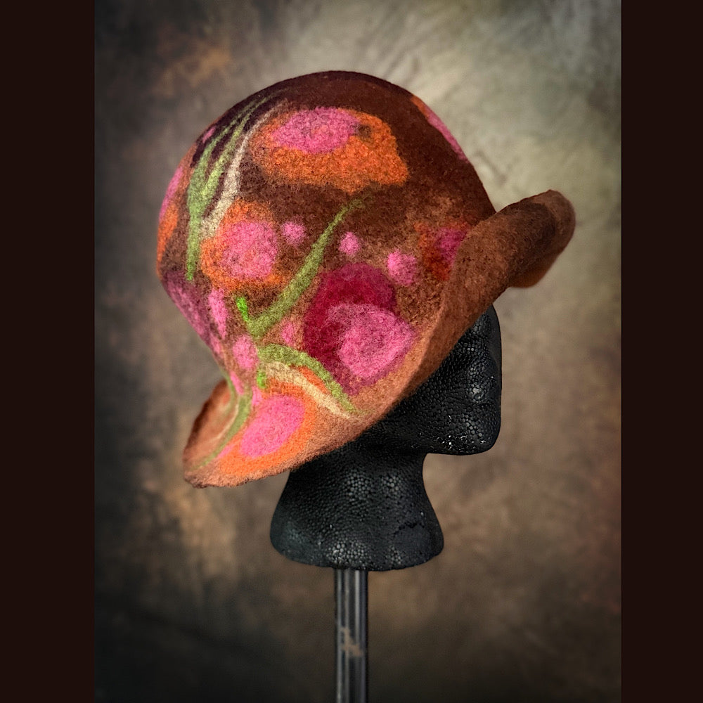 OOAK Handmade wool Felted hat 23.5” medium