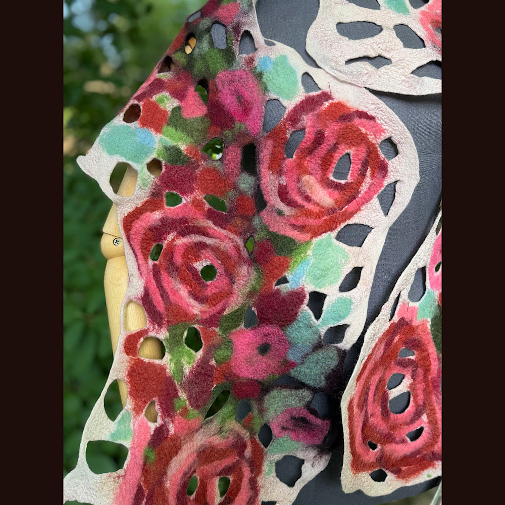 OOAK Handmade wool Felted Scarf 90” X 29” Original art work