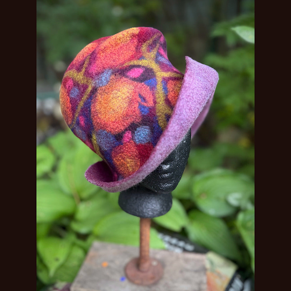 OOAK Handmade wool Felted hat 23.5” medium