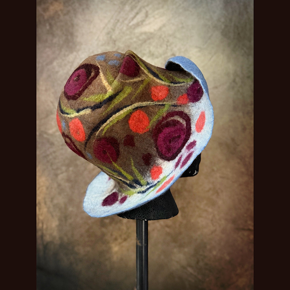 OOAK Handmade wool Felted hat 23.5” medium