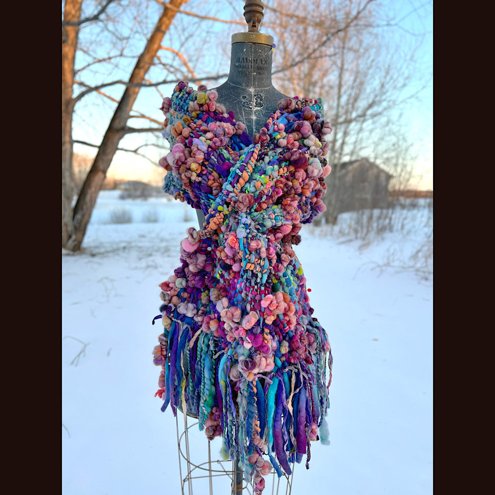 “Glorious innocence “ Woven scarf made of hand spun yarn 84” X 10”
