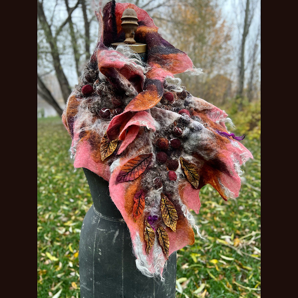 Autumn roses felted scarf 56” X 18