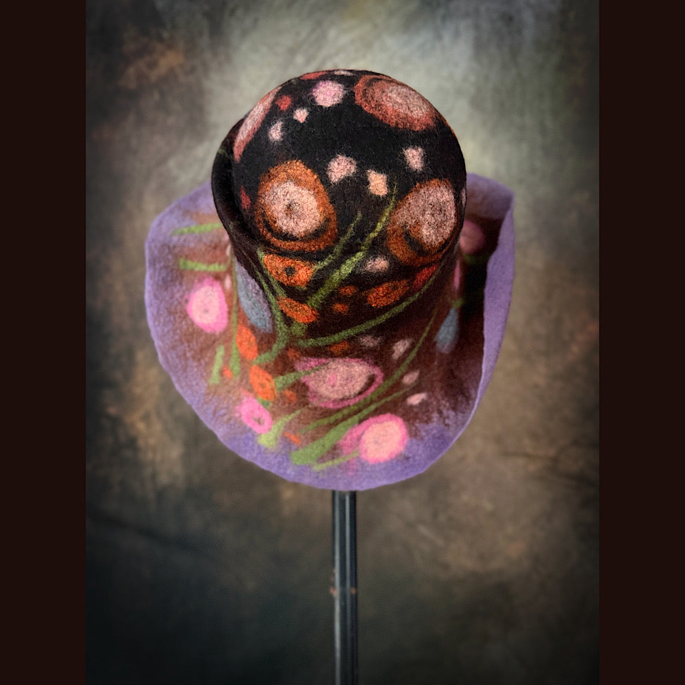 OOAK Handmade wool Felted hat 23.5” medium
