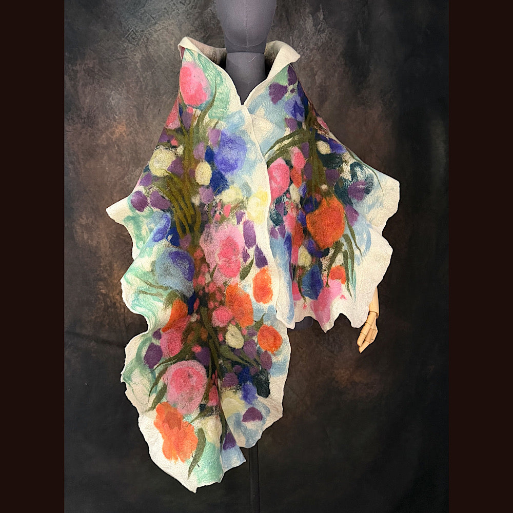 OOAK Handmade wool Felted Scarf 80” X 17” Original art work