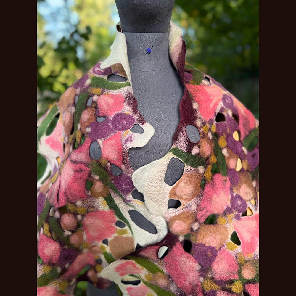 OOAK Handmade wool Felted Scarf 82” X 23” Original art work