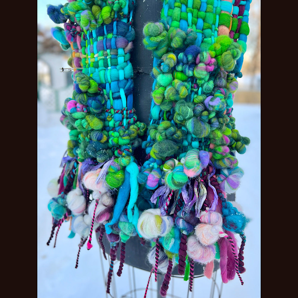 Winter bouquet Woven art yarn Scarf 98” X 7.5”