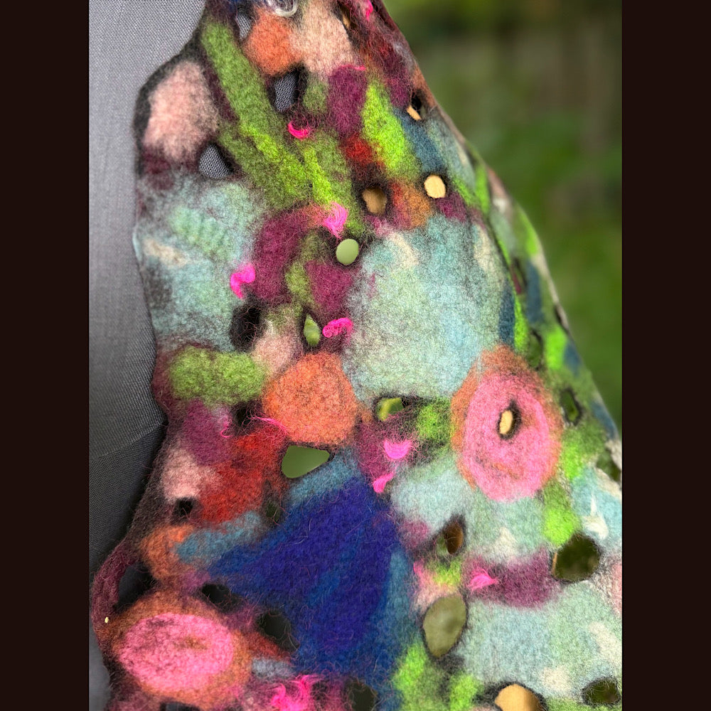 OOAK Handmade wool Felted Scarf 90” X 17”Original art work