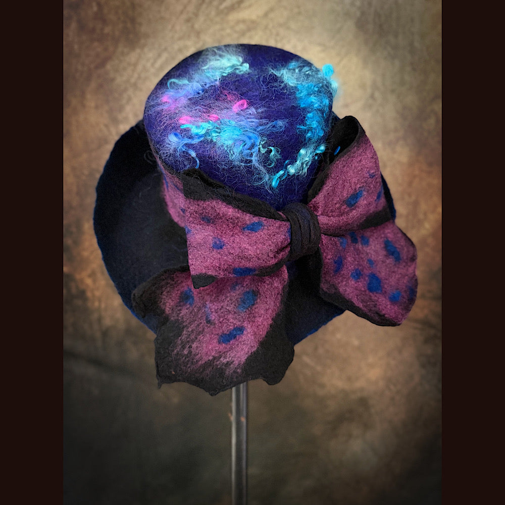 OOAK Handmade wool Felted hat 23.5” medium