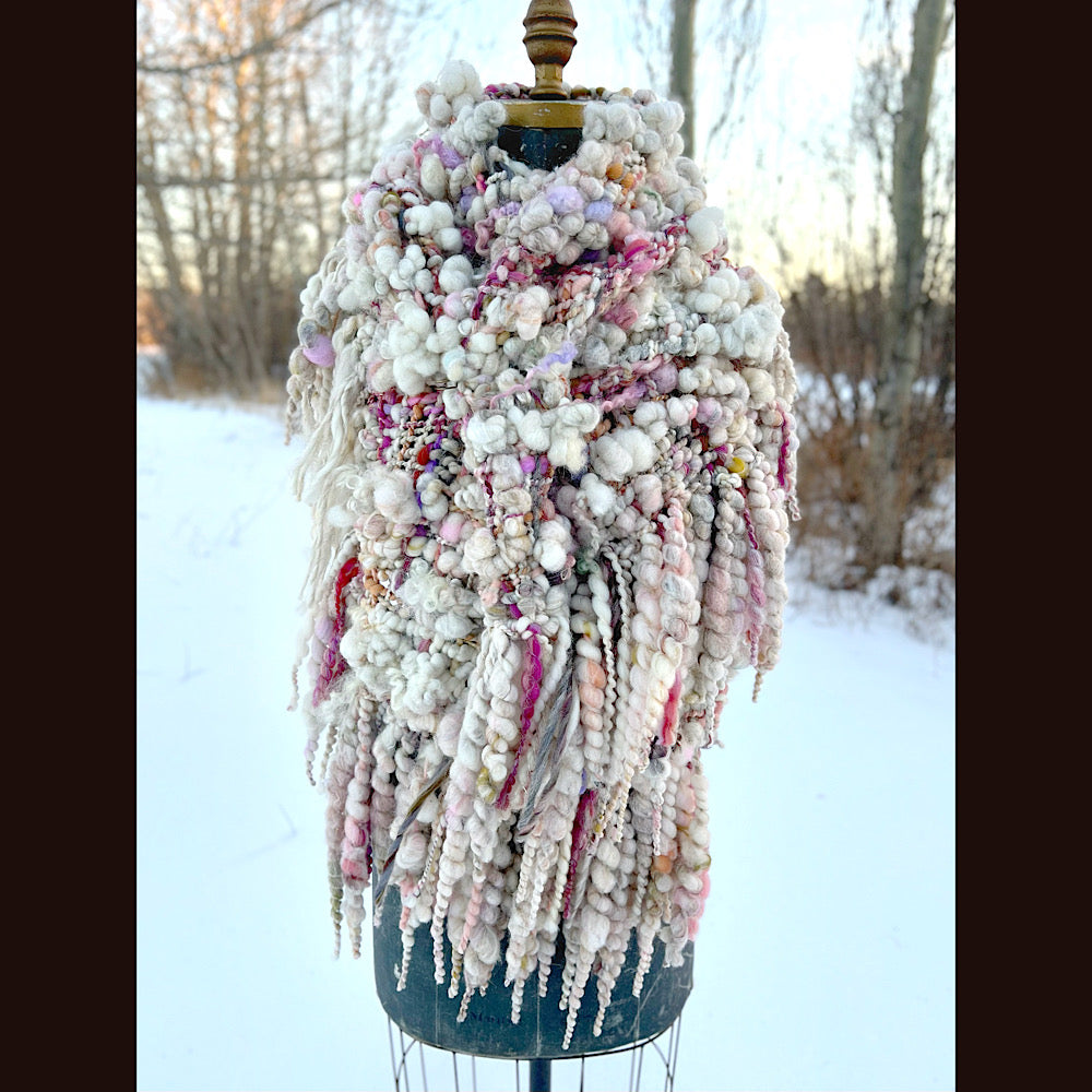 The Snow Rose Shawl  64” X 22”  1.3 pound