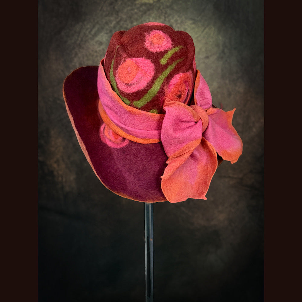 OOAK Handmade wool Felted hat 23.5” medium