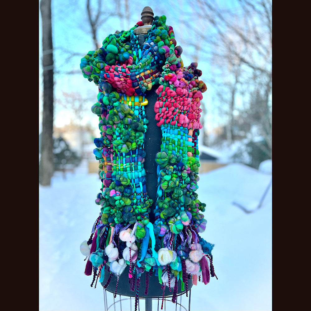 Winter bouquet Woven art yarn Scarf 98” X 7.5”