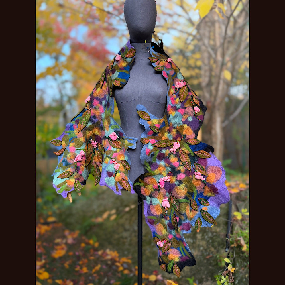 OOAK Handmade wool Felted Scarf 82” X 23” Original art work